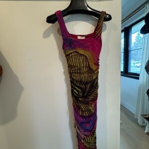 Fuzzi fitted, flattering, floral, midi dress, ruching.  NWT.